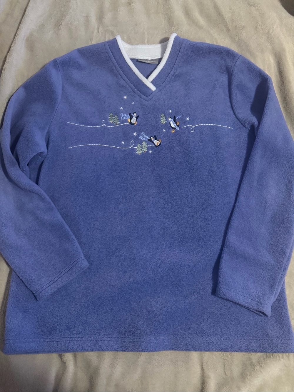 Croft & Barrow Periwinkle Blue Penguin Embroidered Pullover XL Winter Sweater